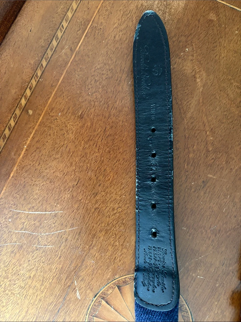 Brooks Brothers Boys Navy Blue Canvas Belt with Brown Leather Trim
